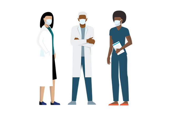 endocrine surgery - illustration of three diverse healthcare professionals